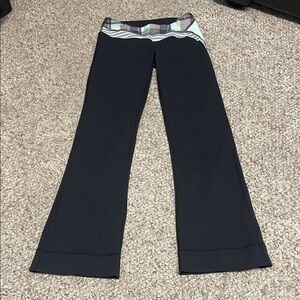 Ivivva Girls Black Yoga Flare Pants with Patterned Waistband
